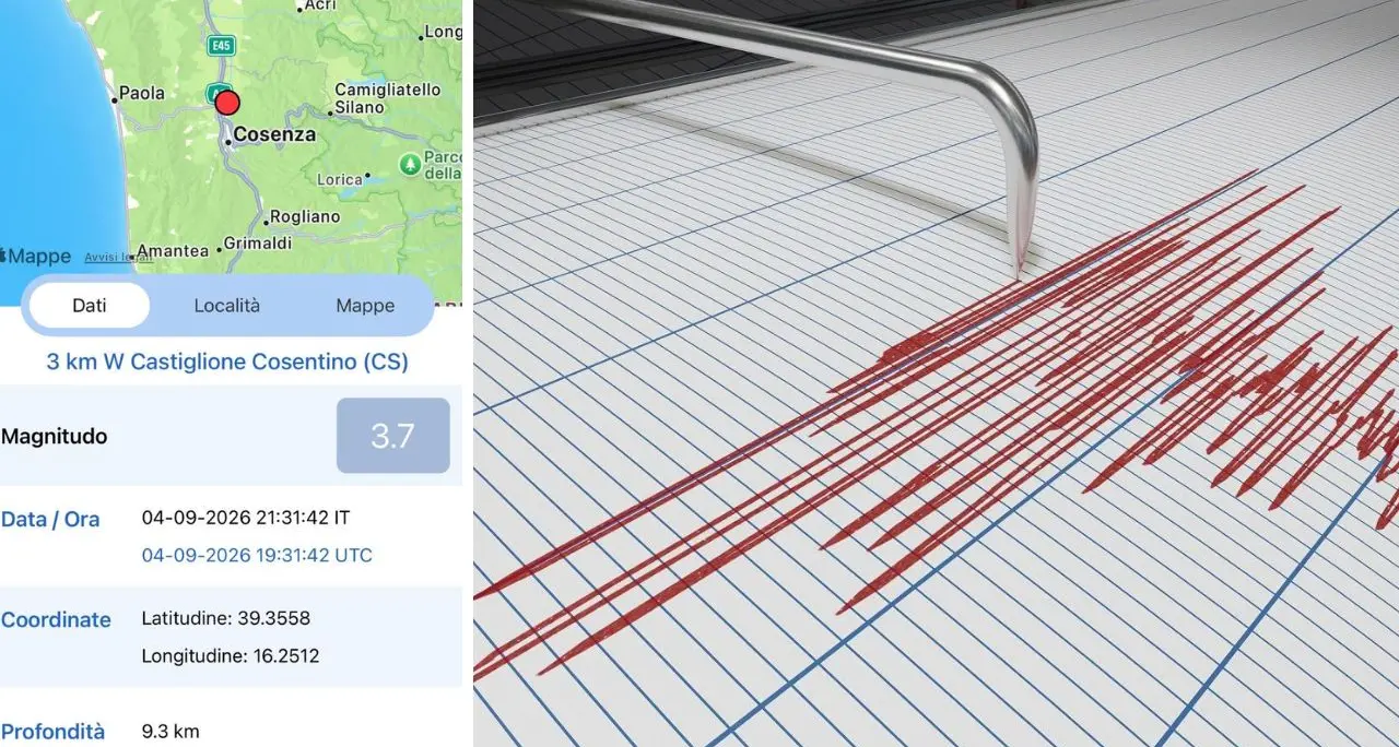 Terremoto in provincia di Cosenza: epicentro a Castiglione cosentino e magnitudo 3.7\n