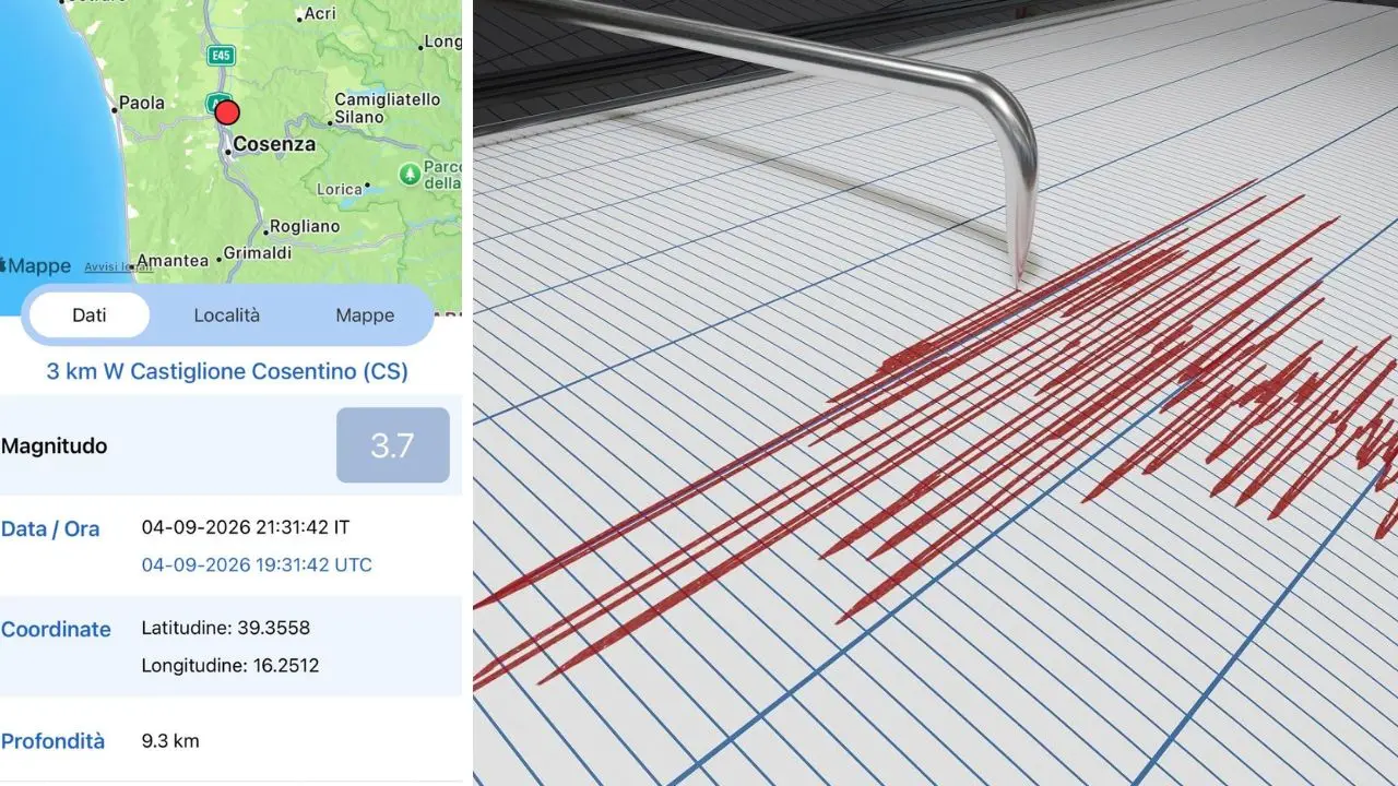 Terremoto in provincia di Cosenza: epicentro a Castiglione cosentino e magnitudo 3.7\n