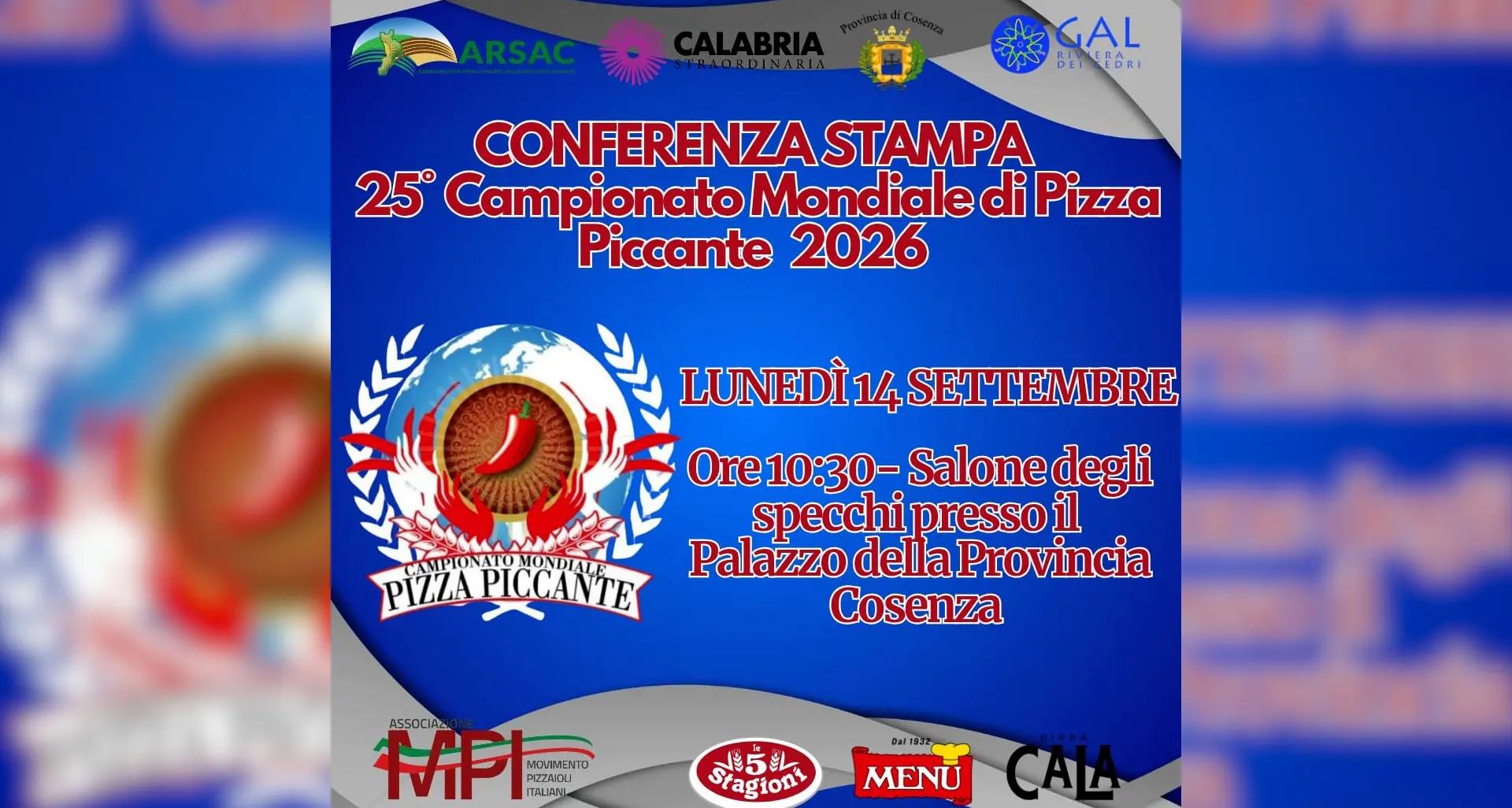 Conto alla rovescia per il 25° Campionato Mondiale di Pizza Piccante: il 14 settembre la presentazione ufficiale\n