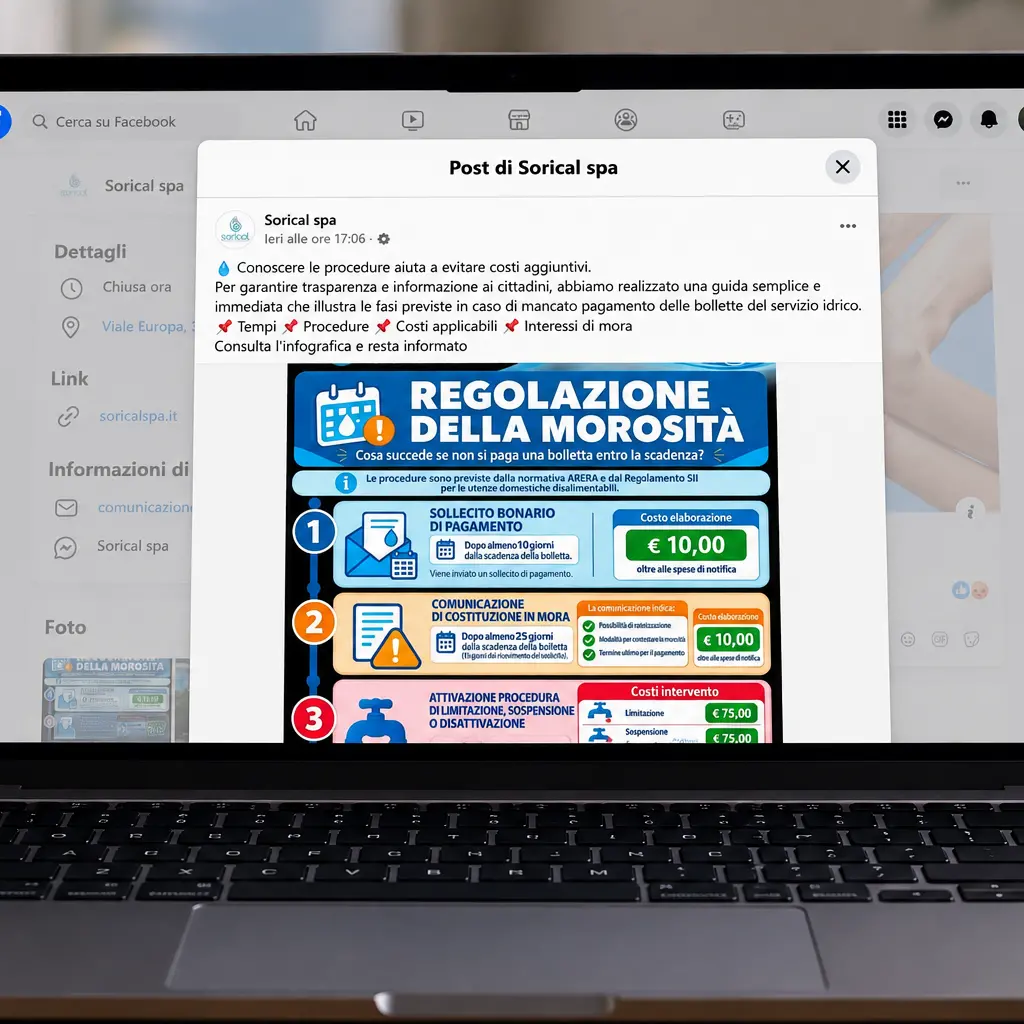 Sorical, il vademecum per i morosi è un boomerang social: «E quando l’acqua manca?»\n