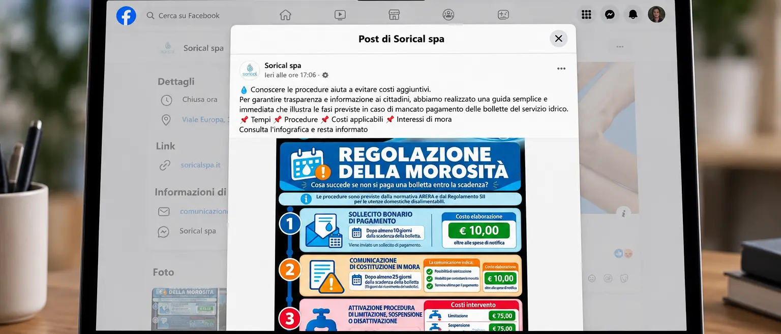 Sorical, il vademecum per i morosi è un boomerang social: «E quando l’acqua manca?»\n