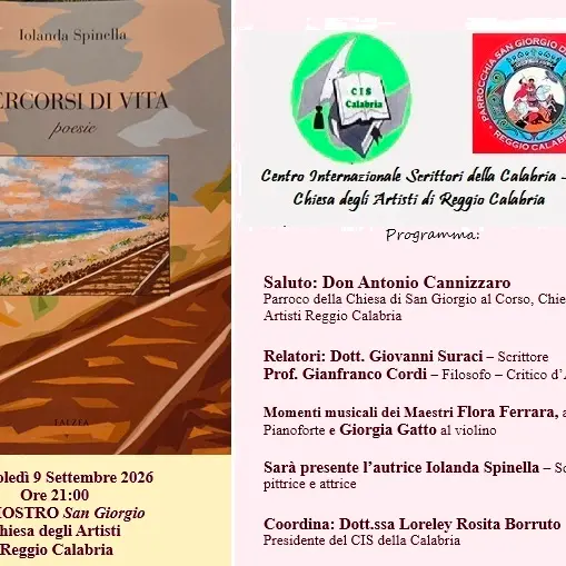 Reggio, oggi la presentazione del volume di poesie “Percorsi di vita” di Iolanda Spinella\n
