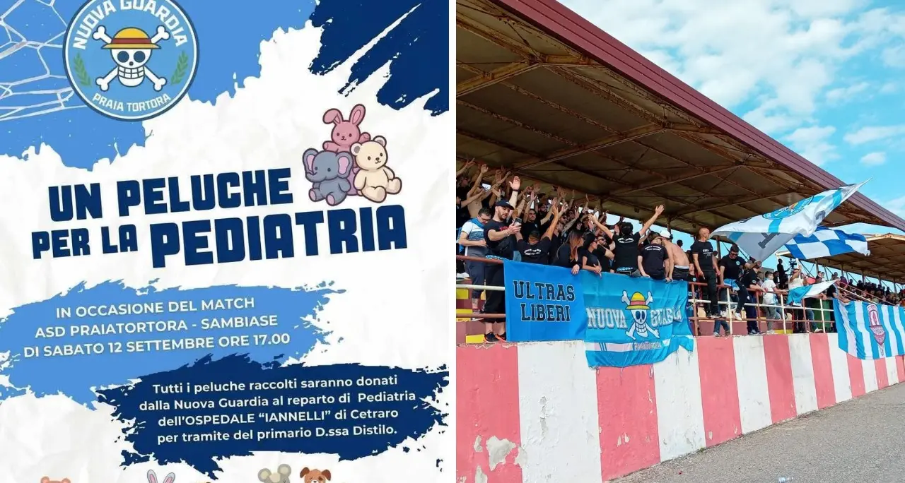 “Un peluche per la Pediatria”, l’iniziativa dei tifosi del PraiaTortora in occasione della gara col Sambiase\n