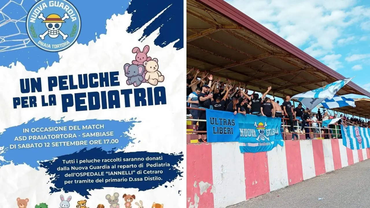 “Un peluche per la Pediatria”, l’iniziativa dei tifosi del PraiaTortora in occasione della gara col Sambiase\n