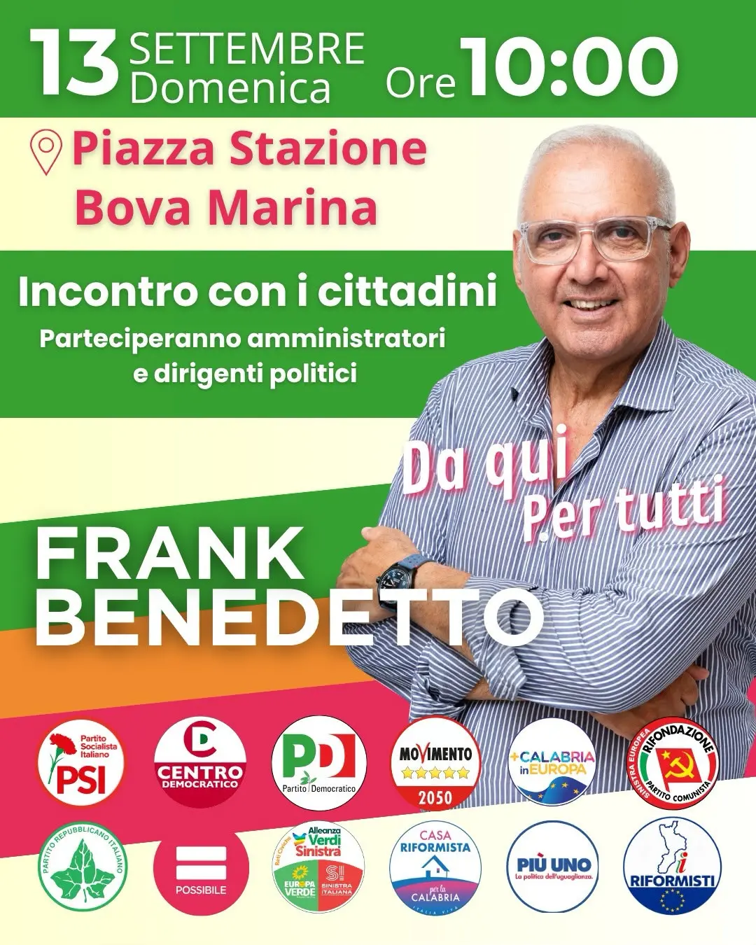 Suppletive, Frank Benedetto fa tappa a Bova Marina: domenica l’incontro con i cittadini\n