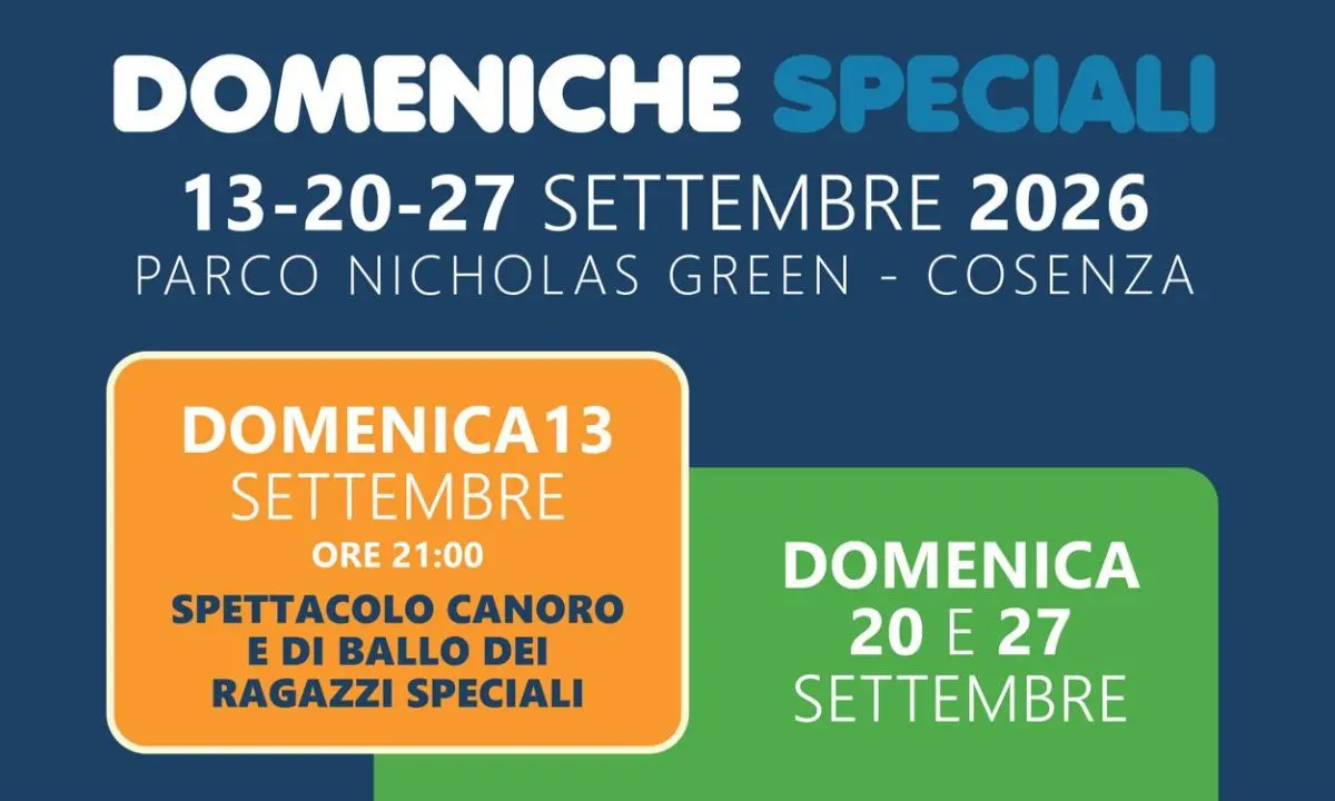 Cosenza, al Parco Nicholas Green tre “Domeniche Speciali” dedicate all’inclusione e alla socialità\n