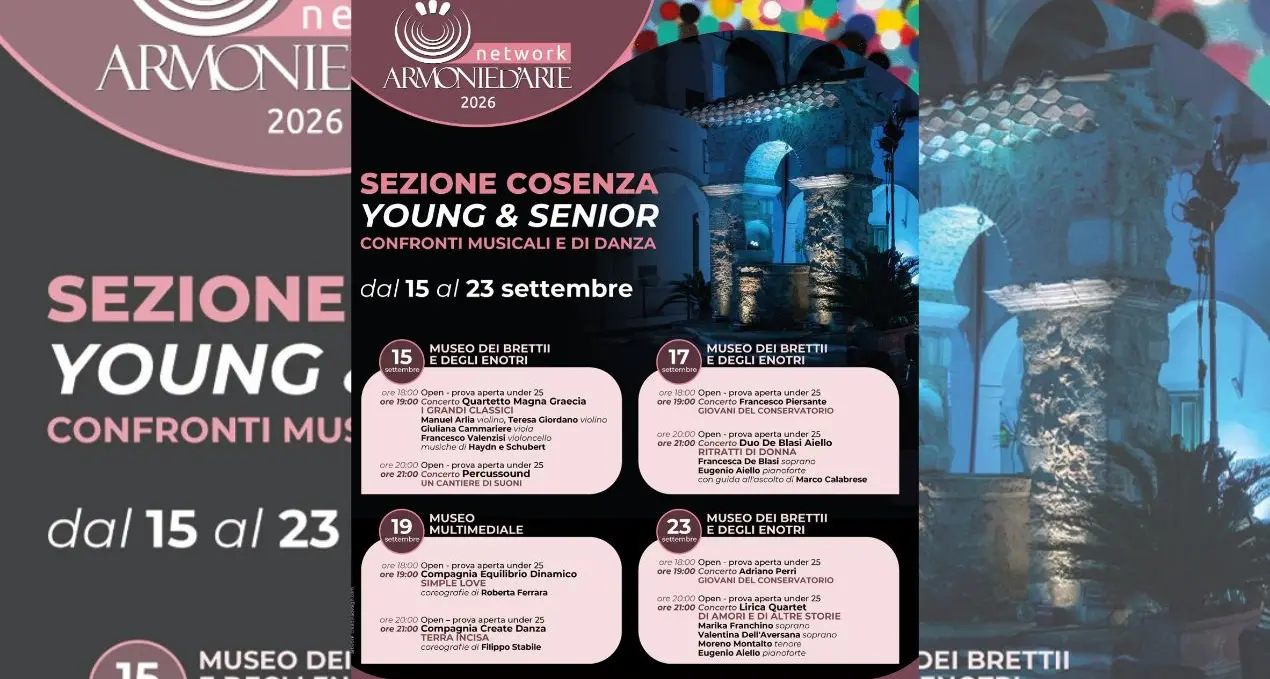 Armonie d’Arte fa tappa a Cosenza: giovani talenti e grandi interpreti insieme tra musica e danza\n