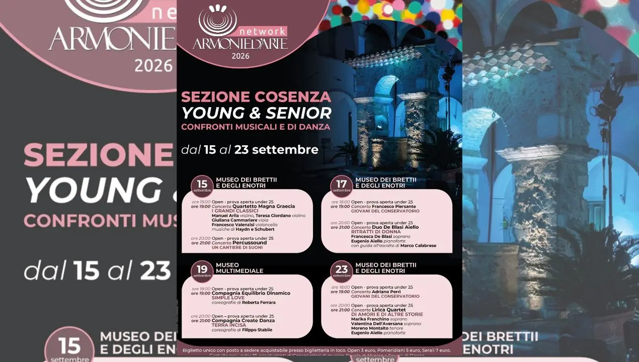Armonie d’Arte fa tappa a Cosenza: giovani talenti e grandi interpreti insieme tra musica e danza\n