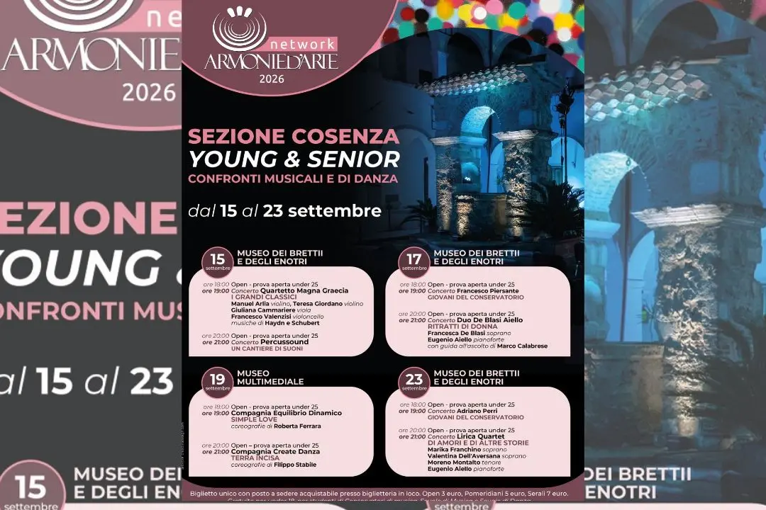 Armonie d’Arte fa tappa a Cosenza: giovani talenti e grandi interpreti insieme tra musica e danza\n