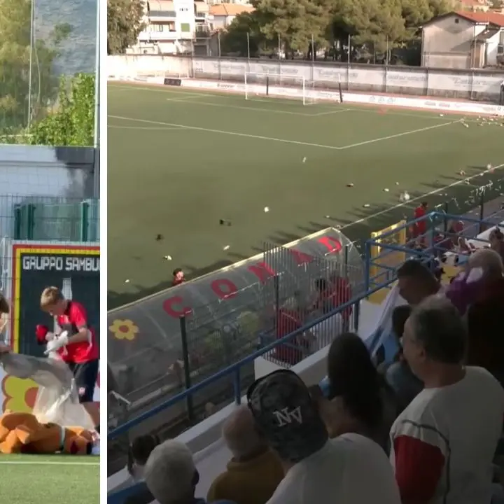 Peluche in campo prima di PraiaTortora-Sambiase: tifosi insieme per la Pediatria di Cetraro\n