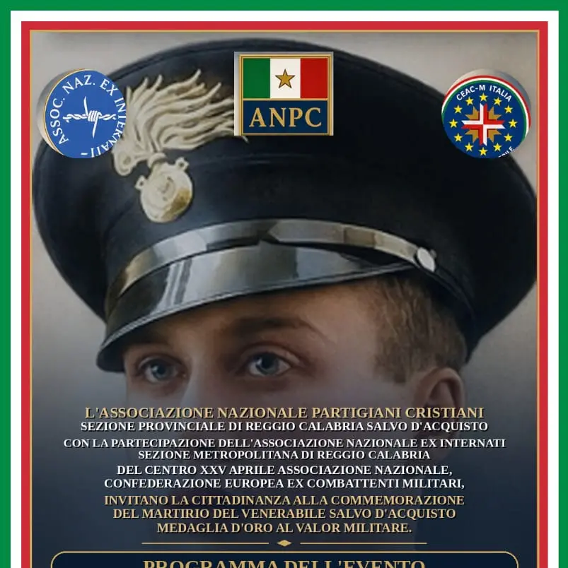 Reggio, il «Settembre della Memoria» ricorda gli internati militari e Salvo D’Acquisto: due giornate tra Salice e Archi\n