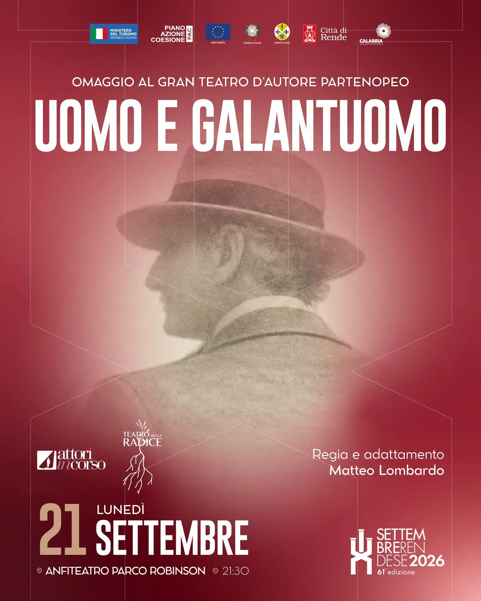 “Uomo e Galantuomo” al Parco Robinson: il teatro partenopeo arriva a Rende\n