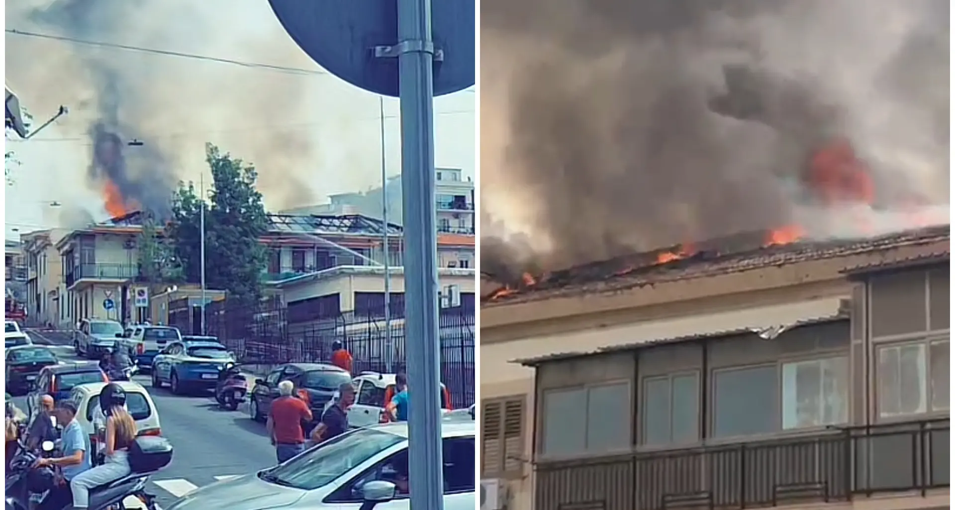 Reggio, incendio a Santa Caterina: in fiamme il tetto di una palazzina\n