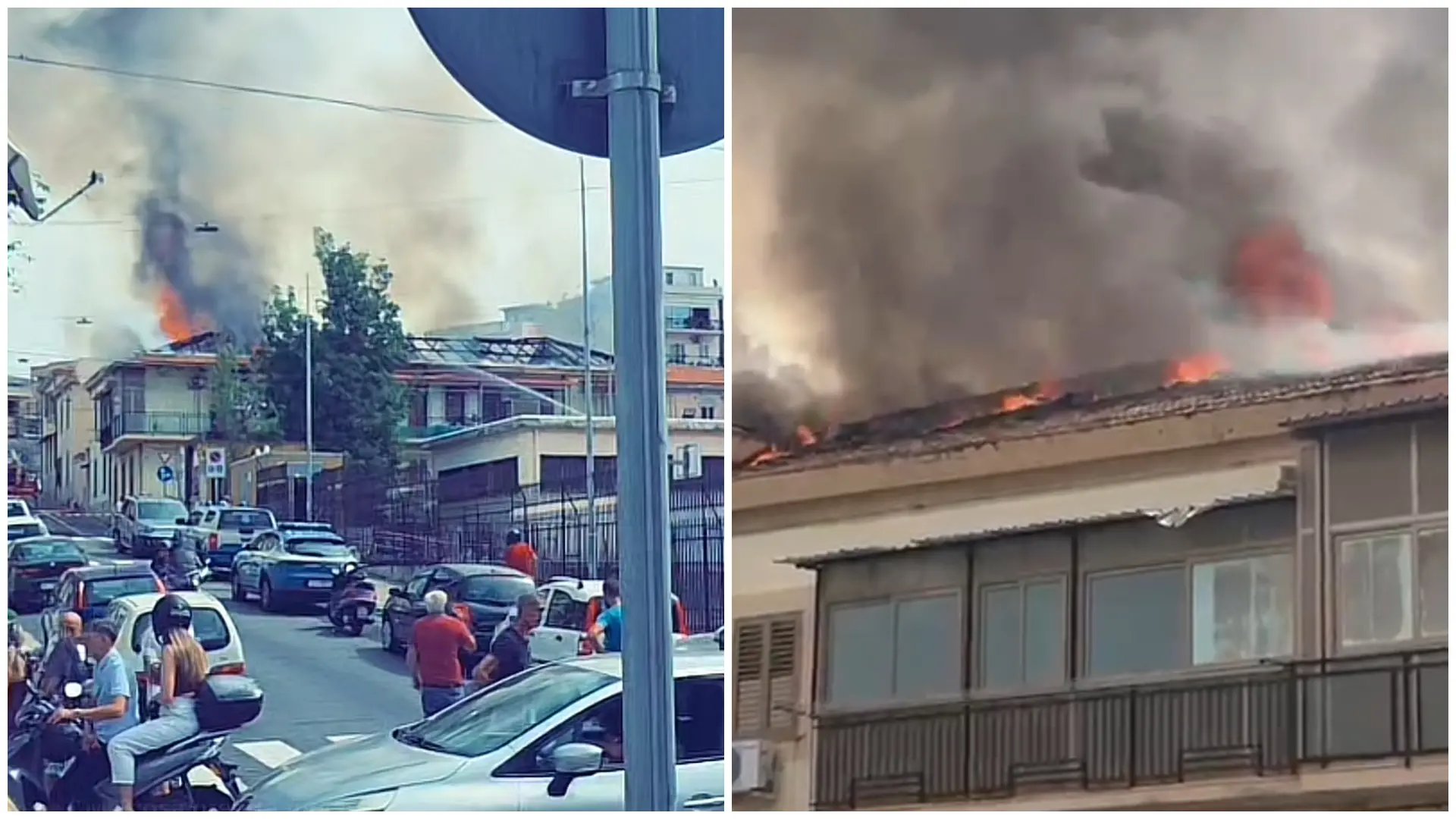 Reggio, incendio a Santa Caterina: in fiamme il tetto di una palazzina\n