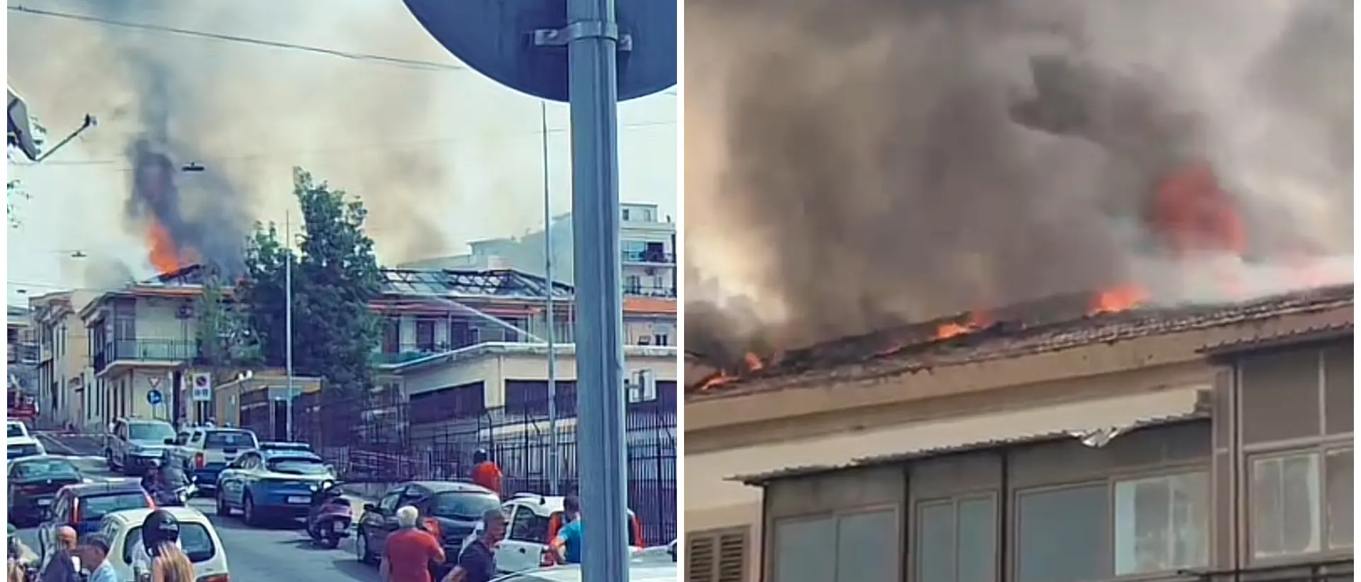 Reggio, incendio a Santa Caterina: in fiamme il tetto di una palazzina\n