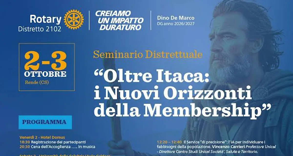 Rotary Distretto 2102: “Oltre Itaca”, a Rende il seminario sui nuovi orizzonti della membership\n