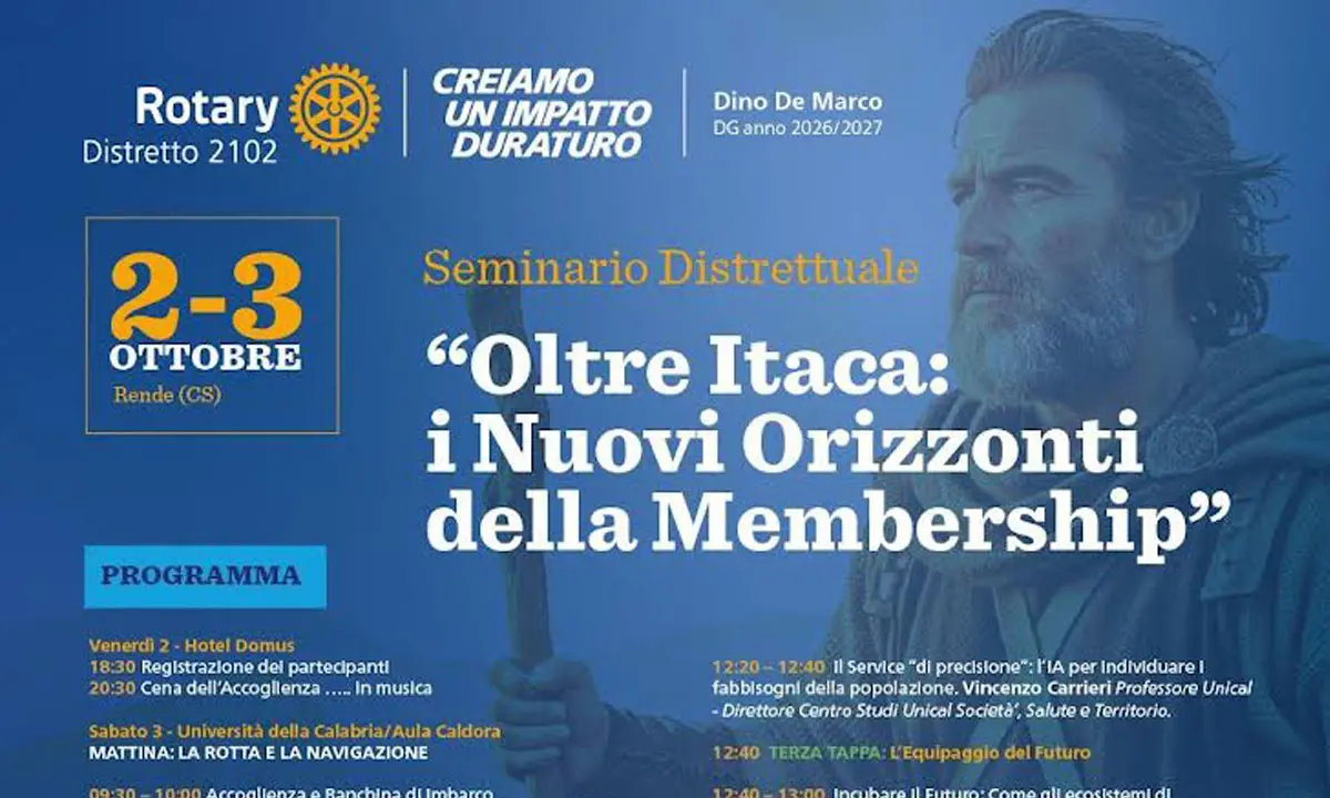 Rotary Distretto 2102: “Oltre Itaca”, a Rende il seminario sui nuovi orizzonti della membership\n