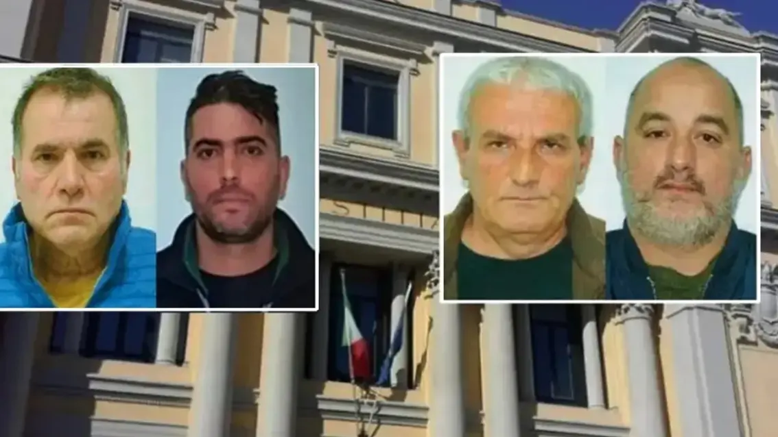 <p>La Corte d'Appello e nei riquadri da sinistra a destra: Michele Staropoli, Angelo David, Pino Galati e Stefano Farfaglia</p>\\n