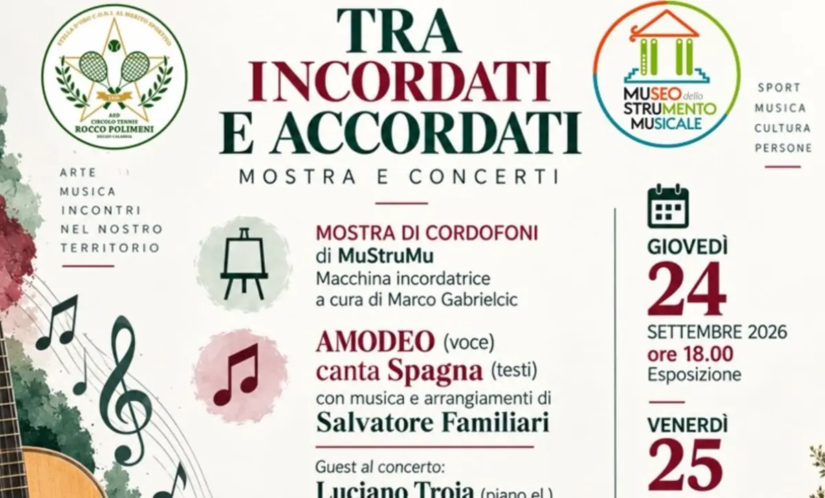 “Tra incordati e accordati”,\u00A0musica, strumenti e incontri al circolo del tennis Rocco Polimeni di Reggio\n