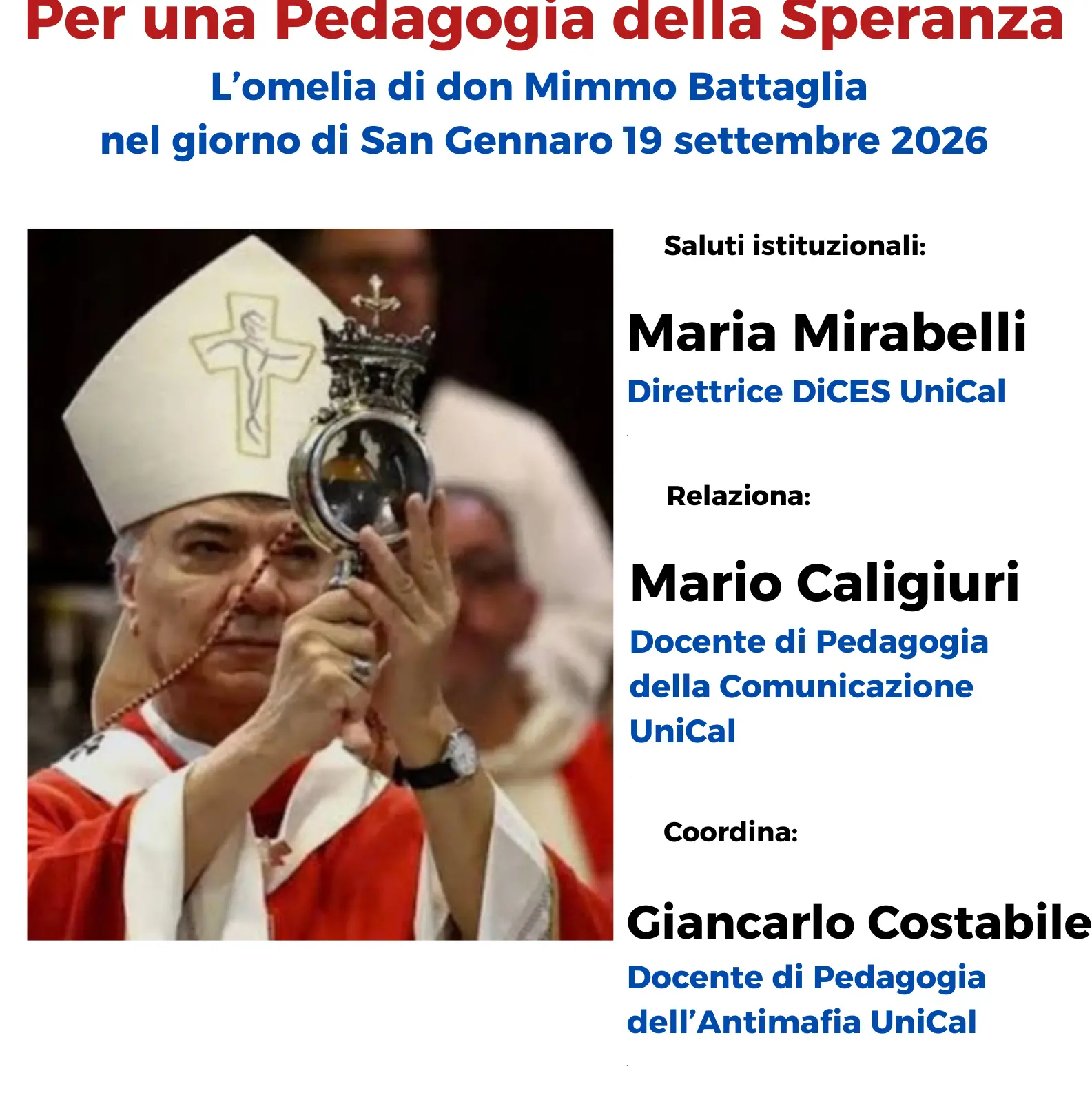 All’Unical una riflessione sulla “Pedagogia della speranza” a partire dall’omelia di don Mimmo Battaglia\n
