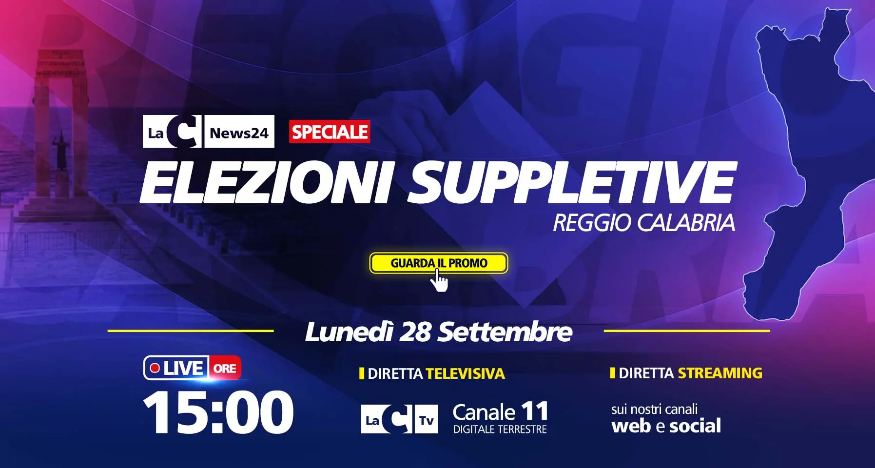<p>Suppletive a Reggio Calabria, seggi aperti fino alle 15. Poi lo <span style=\"color:hsl(0, 75%, 60%);\">spoglio in diretta</span> su LaC e sulle nostre testate</p>