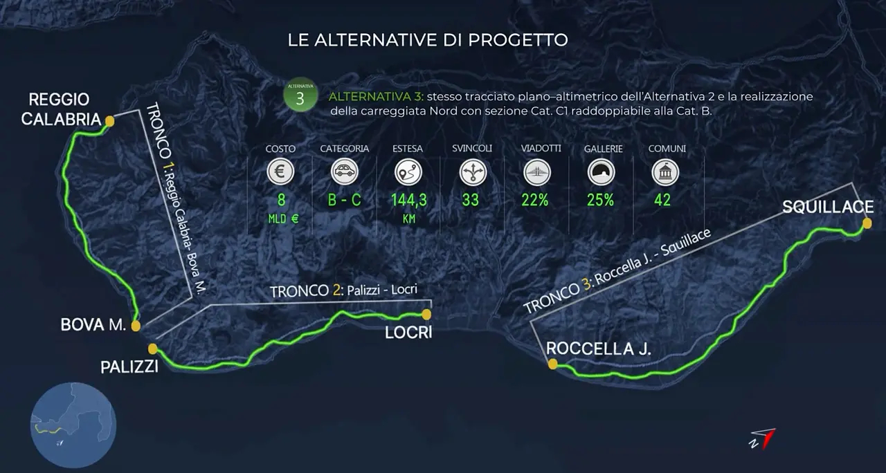 <p>Nuova Statale 106, la Variante 3 spezza in tre la Jonica: <span style=\"color:hsl(0, 75%, 60%);\">solo il 57% sarebbe a quattro corsie</span></p>