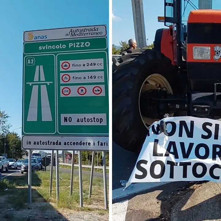 Agricoltori, la protesta si infiamma a Pizzo: bloccato lo svincolo dell’A2, traffico in tilt e automobilisti in coda\n