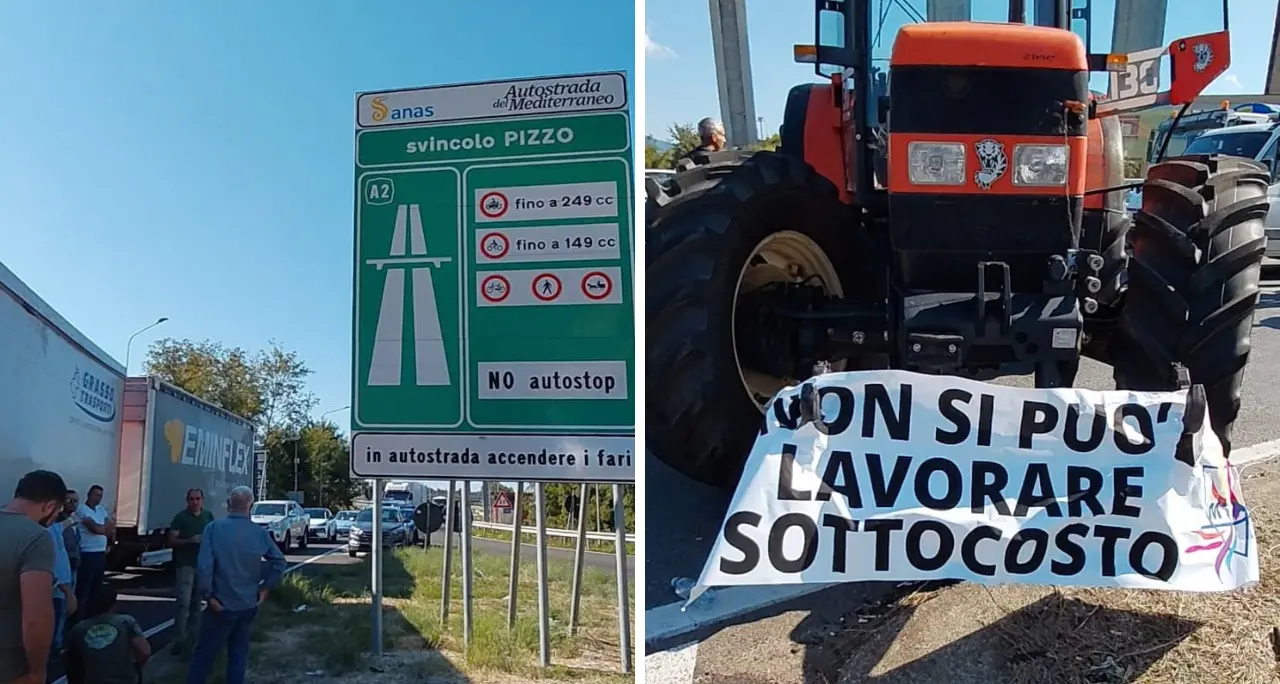 Agricoltori, la protesta si infiamma a Pizzo: bloccato lo svincolo dell’A2, traffico in tilt e automobilisti in coda\n
