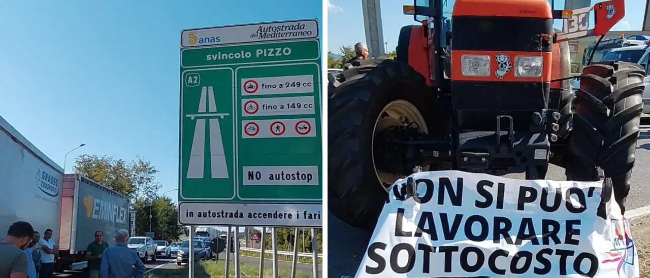 Agricoltori, la protesta si infiamma a Pizzo: bloccato lo svincolo dell’A2, traffico in tilt e automobilisti in coda\n