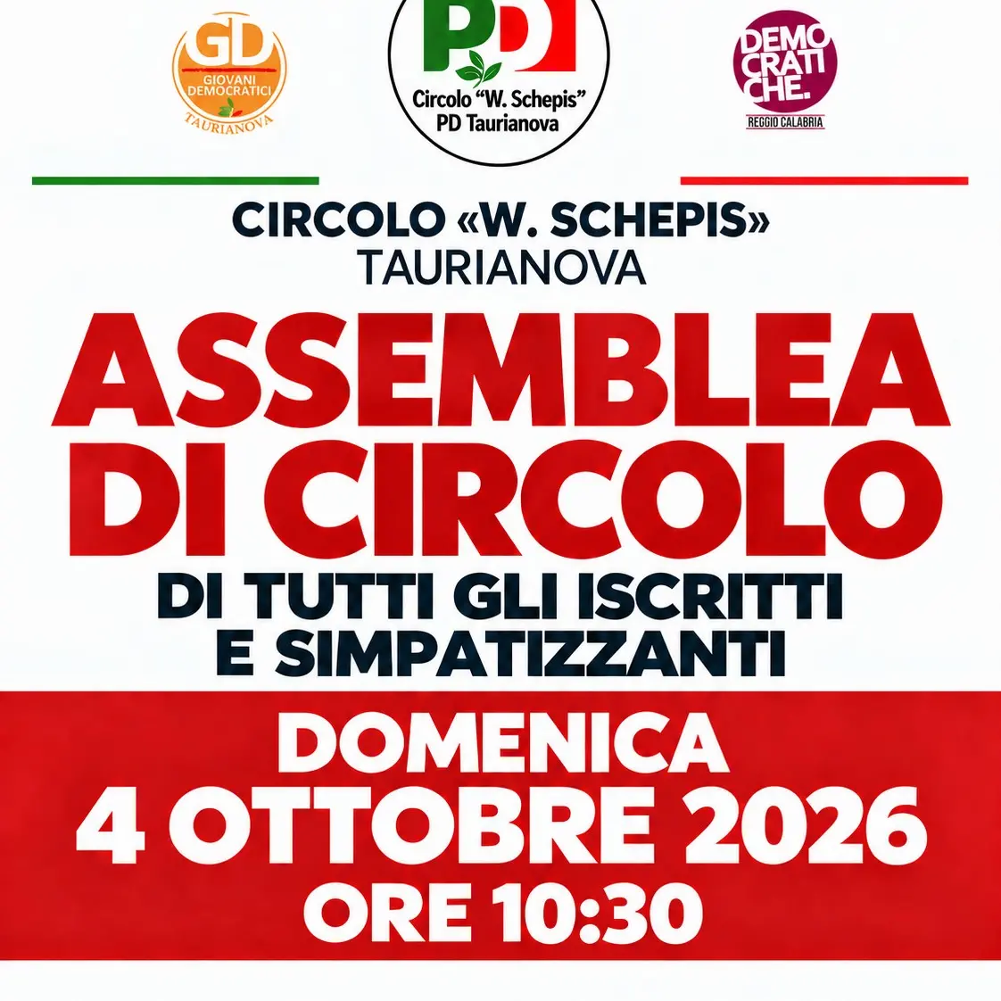 Taurianova, il PD apre il confronto nel circolo: iscritti e simpatizzanti chiamati a discutere idee e proposte per la città\n