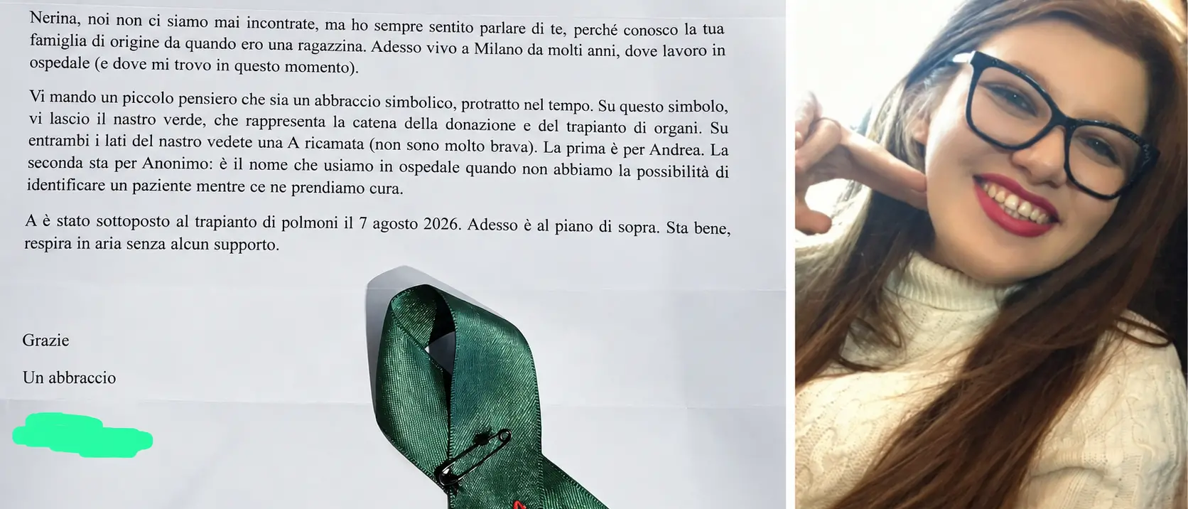 Il nastro con due “A” ricamate e la lettera della mamma di Andrea Minasi alla figlia: «Avevi scelto di donare i tuoi organi»\n