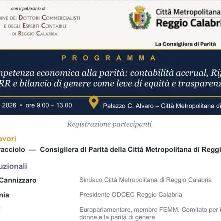 A Reggio un convegno\u00A0su contabilità Accrual, riforma 1.15 Pnrr e bilancio di genere\n\n\n\n\n