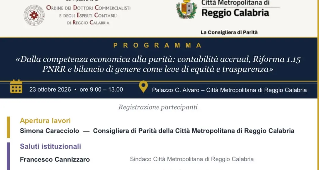 A Reggio un convegno\u00A0su contabilità Accrual, riforma 1.15 Pnrr e bilancio di genere\n\n\n\n\n