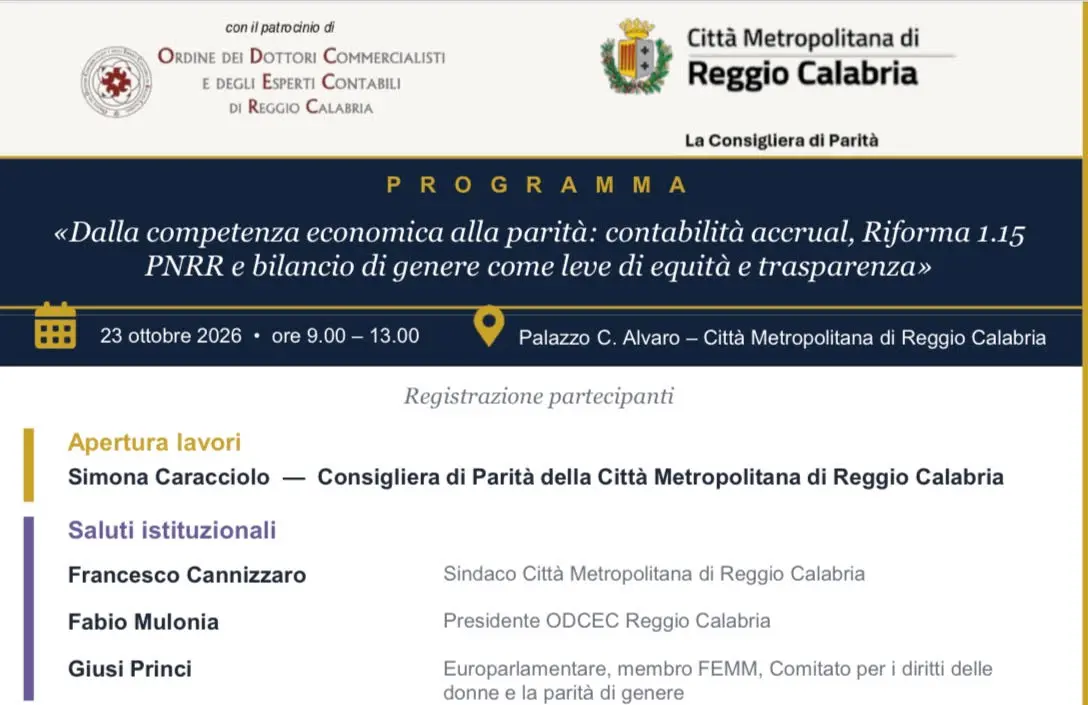 A Reggio un convegno\u00A0su contabilità Accrual, riforma 1.15 Pnrr e bilancio di genere\n\n\n\n\n