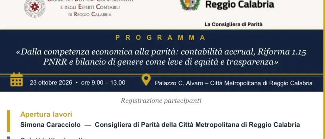A Reggio un convegno\u00A0su contabilità Accrual, riforma 1.15 Pnrr e bilancio di genere\n\n\n\n\n