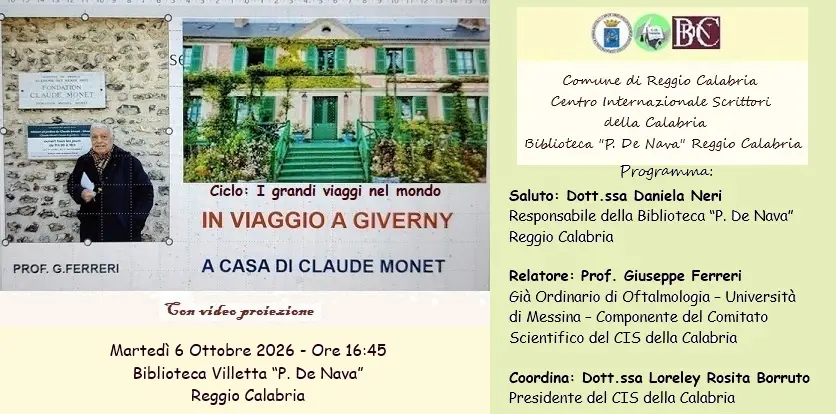 “In viaggio a Giverny, a casa di Claude Monet”, a Reggio il\u00A0reportage artistico e storico del professore\u00A0Giuseppe Ferreri\n