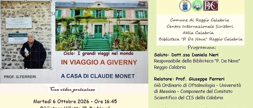 “In viaggio a Giverny, a casa di Claude Monet”, a Reggio il\u00A0reportage artistico e storico del professore\u00A0Giuseppe Ferreri\n