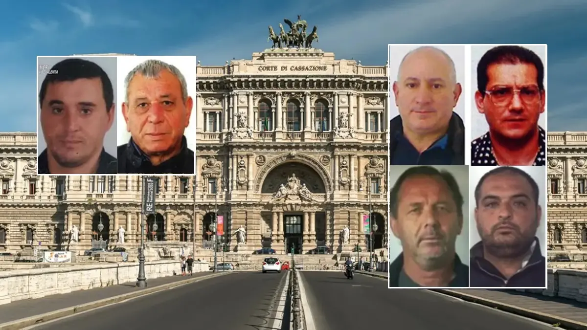 <p>La Cassazione e nei riquadri a sinistra Domenico Mancuso e Vincenzo Barba, a destra Rocco e Tommaso Anello, Carmine Il Grande e Davide Surace</p>\\n