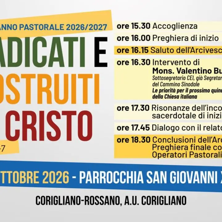 Rossano-Cariati apre il nuovo Anno pastorale: incontro diocesano il 17 ottobre a Corigliano\n