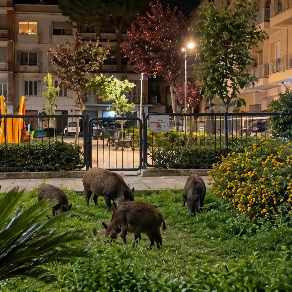 Vibo, continuano le incursioni dei cinghiali: il VIDEO mentre scorrazzano nei giardinetti davanti all’oratorio dei Salesiani\n