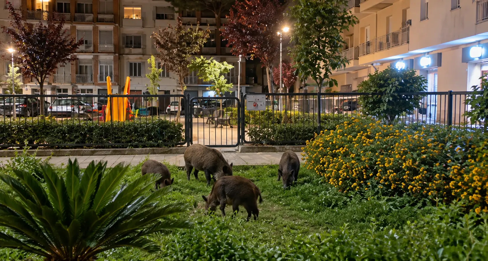 Vibo, continuano le incursioni dei cinghiali: il VIDEO mentre scorrazzano nei giardinetti davanti all’oratorio dei Salesiani\n