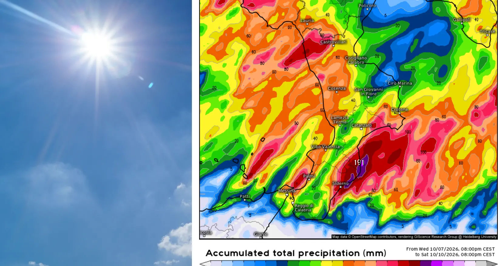 In Calabria ancora caldo ma è in arrivo il maltempo con temporali e temperature in calo\n
