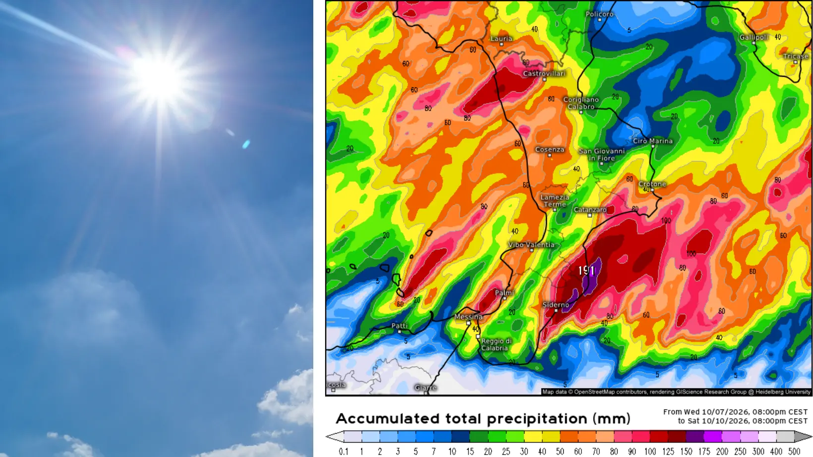 <p>In Calabria ancora caldo ma <span style=\"color:hsl(0, 75%, 60%);\">è in arrivo il maltempo </span>con temporali e temperature in calo</p>