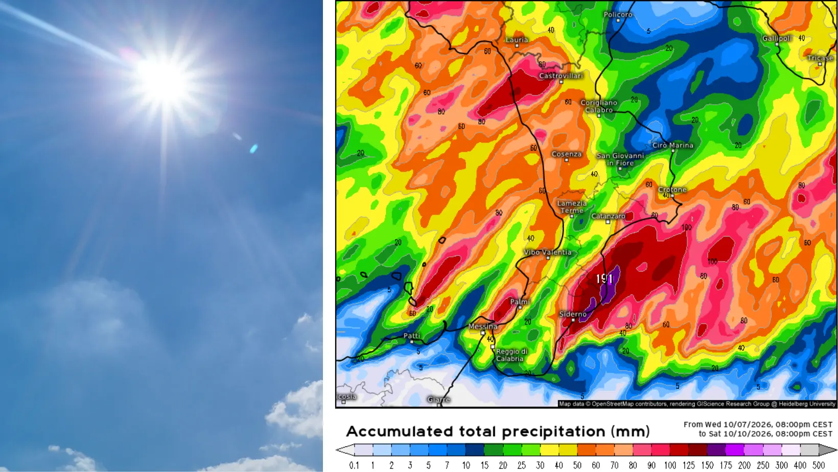 In Calabria ancora caldo ma è in arrivo il maltempo con temporali e temperature in calo\n