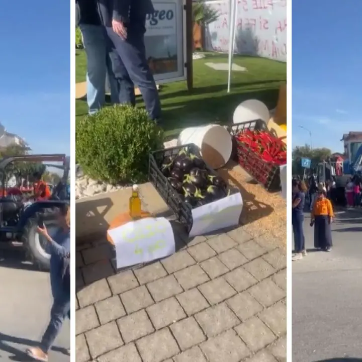 <p>Trattori e latte versato a terra, 50 mezzi e 200 agricoltori a San Marco Argentano protestano contro il caro carburante</p>