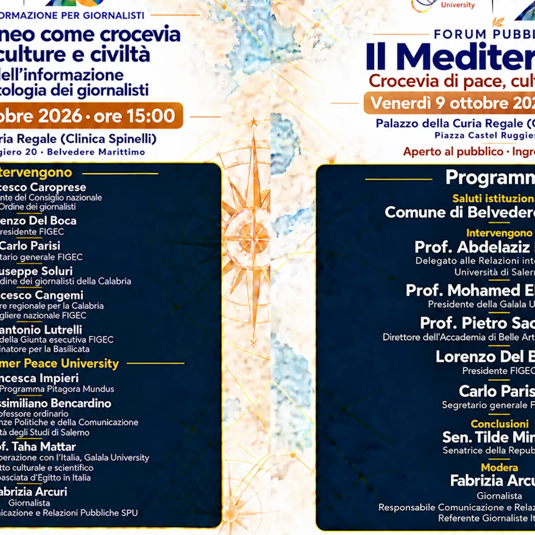 Belvedere Marittimo, venerdì\u00A09 ottobre torna la Summer Peace University\u00A0\n