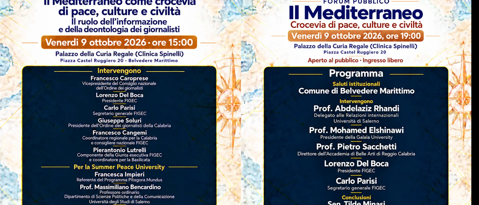 Belvedere Marittimo, venerdì\u00A09 ottobre torna la Summer Peace University\u00A0\n