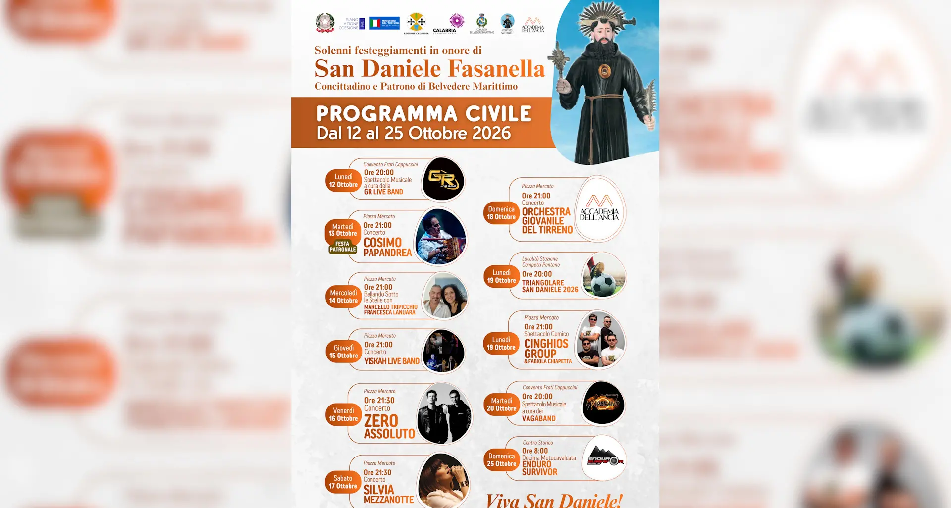 Belvedere Marittimo, dal 12 al 25 ottobre tornano i festeggiamenti in onore di San Daniele Fasanella\n