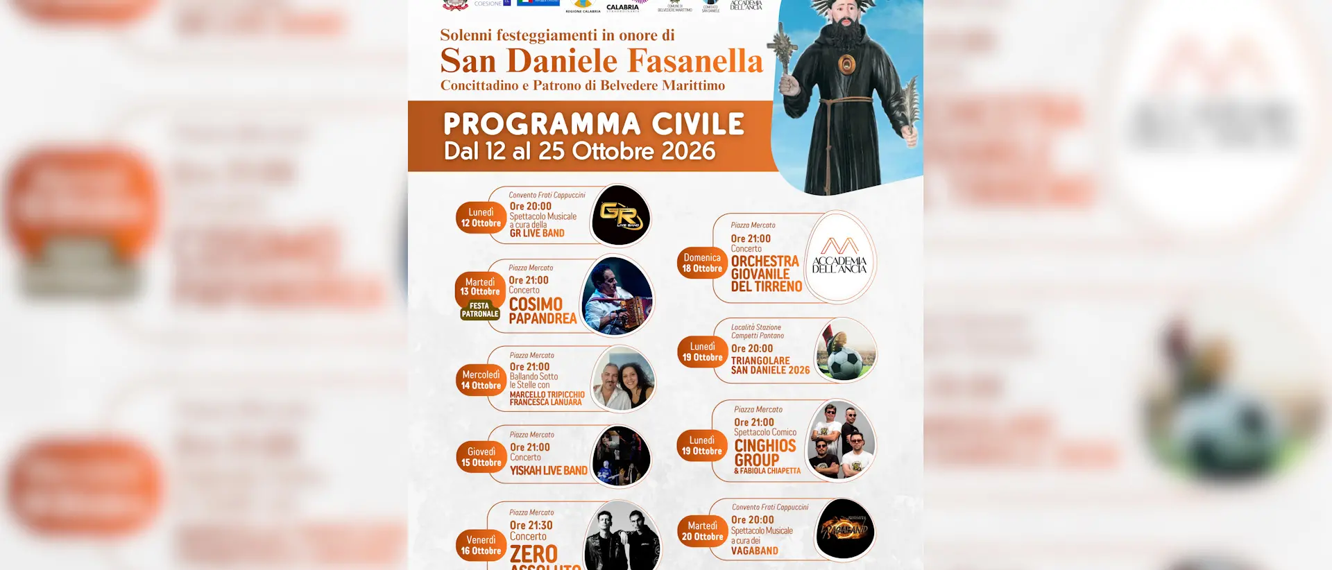Belvedere Marittimo, dal 12 al 25 ottobre tornano i festeggiamenti in onore di San Daniele Fasanella\n