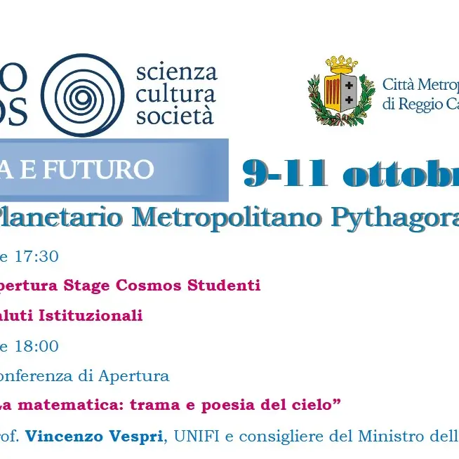 Premio Cosmos 2026, la scienza protagonista a Reggio Calabria con la fase finale del concorso\n